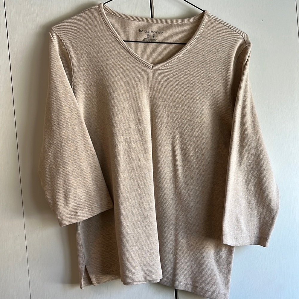 Comfy cream colored sweater with 3/4 length sleeves